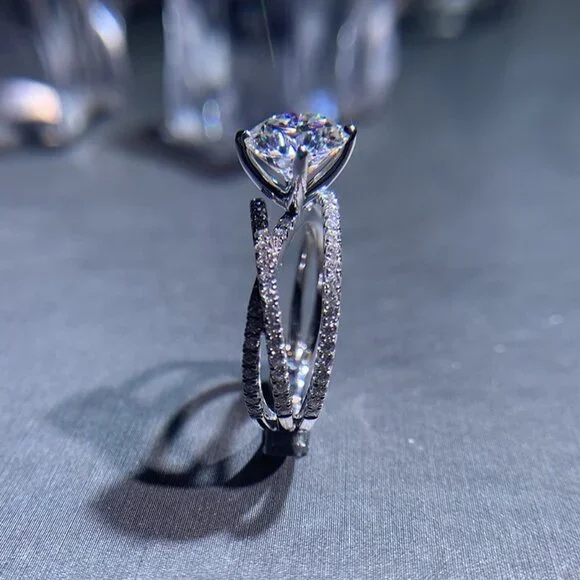 Engagement CZ Clear Super Large Silver Plated Wedding Beautiful Ring, K993